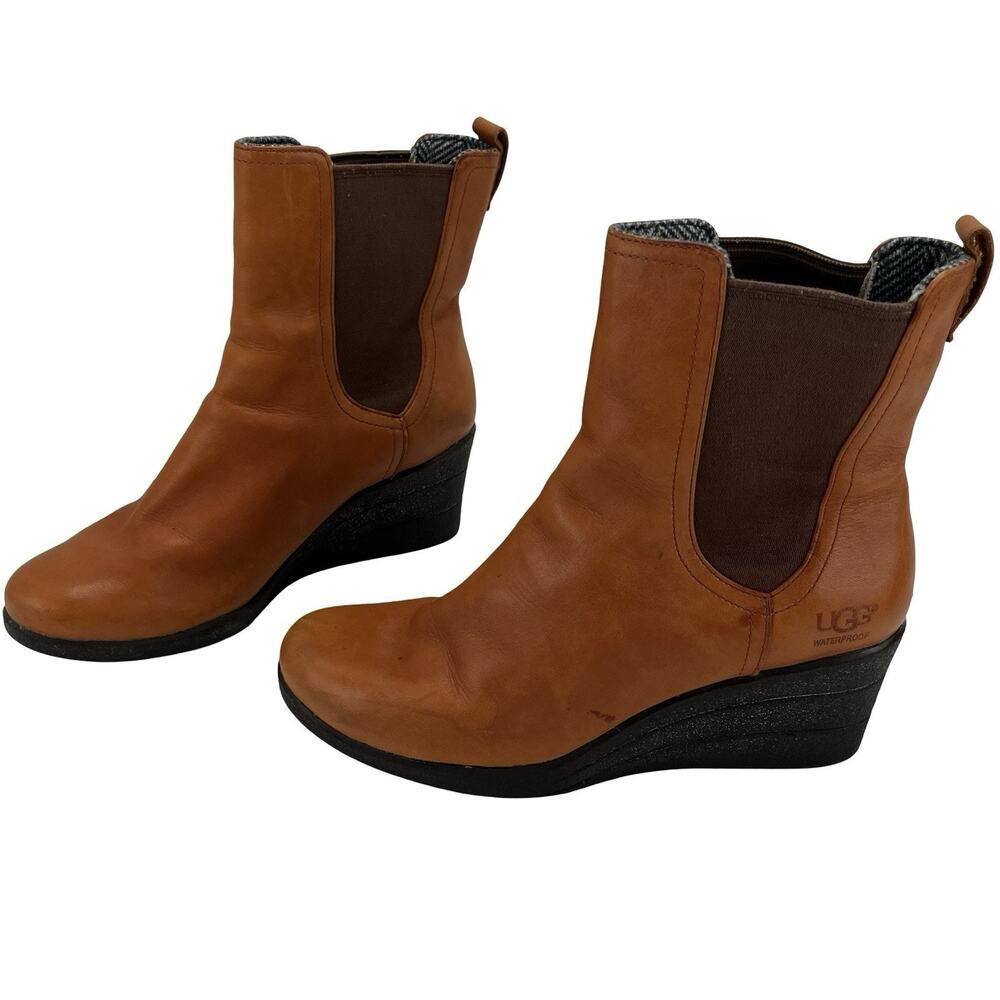 UGG Dupre Brown Leather Wedge Ankle Boots Women’s Size 8 US 39 EU Made in Spain